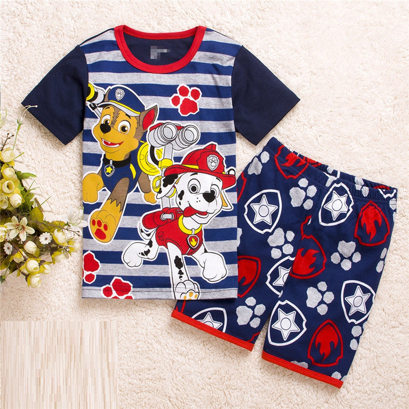 Summer Boys Cartoon Short Sleeve Puppy Loungewear Baby Underwear Pajamas Set T011