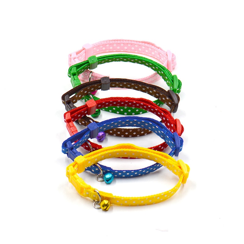 Collier réglable à pois pour petit chien, chat, chiot, fournitures pour animaux de compagnie, avec clochette, 6 couleurs