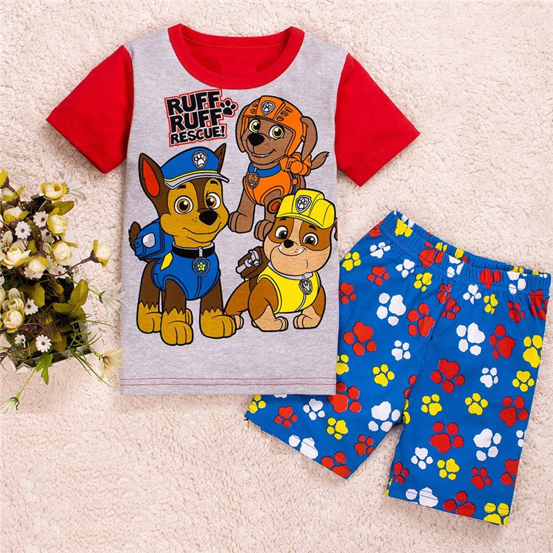 Summer Boys Cartoon Short Sleeve Puppy Loungewear Baby Underwear Pajamas Set T011