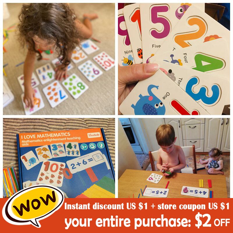 Montessori Toys For Children Mathematics Kids Early Educational Toys Counting Wooden Sticker Kids Number Cognition Birthday Gift by eprolo