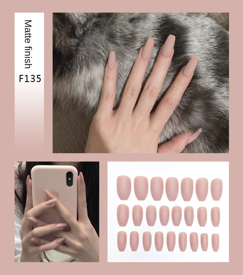Nail Art Fake Nails Stiletto Tips Clear Press on Long False with Glue Coffin Stick Display Full Cover Artificial Designs Matte by eprolo