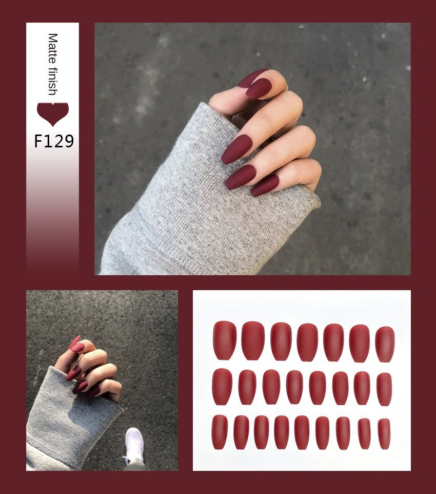 Nail Art Fake Nails Stiletto Tips Clear Press on Long False with Glue Coffin Stick Display Full Cover Artificial Designs Matte by eprolo