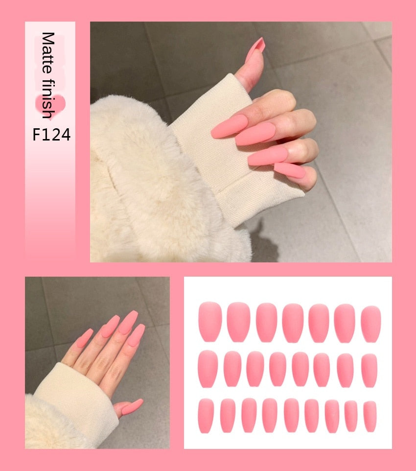 Nail Art Fake Nails Stiletto Tips Clear Press on Long False with Glue Coffin Stick Display Full Cover Artificial Designs Matte by eprolo