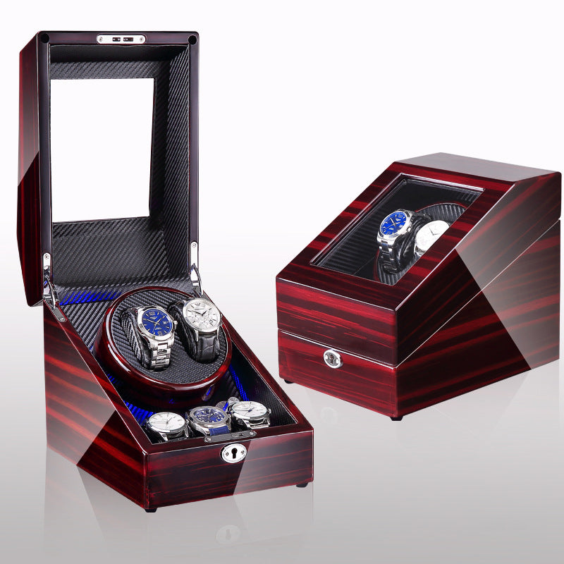 Boîte à remontoir de montre, shaker de montre, boîte de rangement, lumière LED, couvercle ouvert et arrêté, shaker de montre
