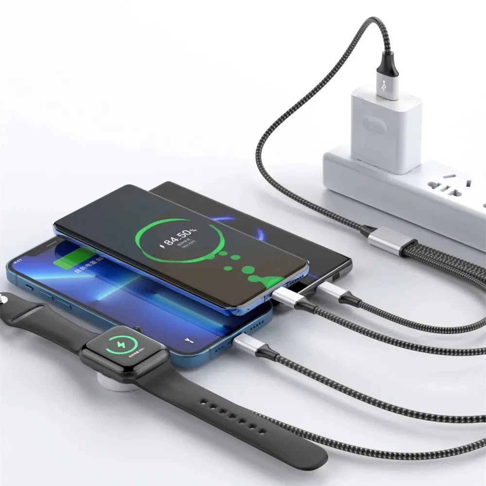 New woven four in one watch wireless charging mobile phone charging cable data cable multiple connectors to choose from by eprolo