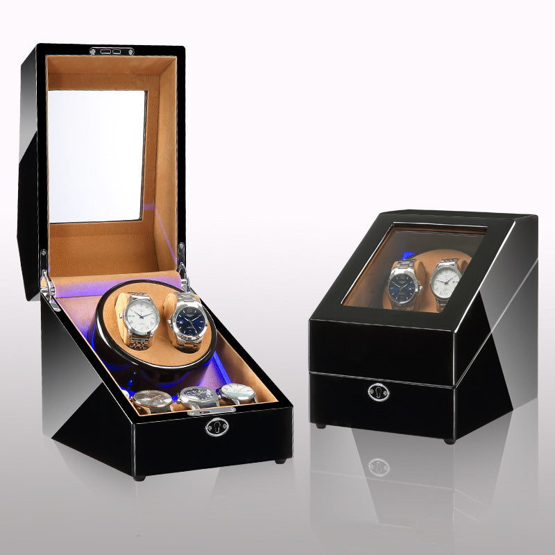 Boîte à remontoir de montre, shaker de montre, boîte de rangement, lumière LED, couvercle ouvert et arrêté, shaker de montre