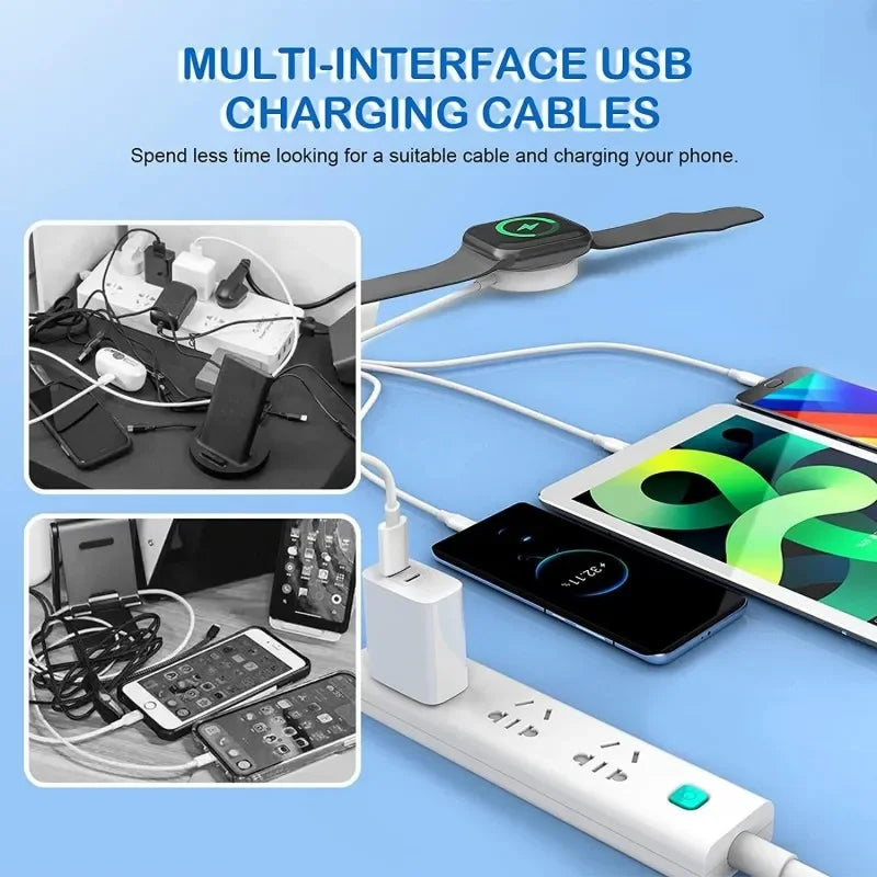 New woven four in one watch wireless charging mobile phone charging cable data cable multiple connectors to choose from by eprolo