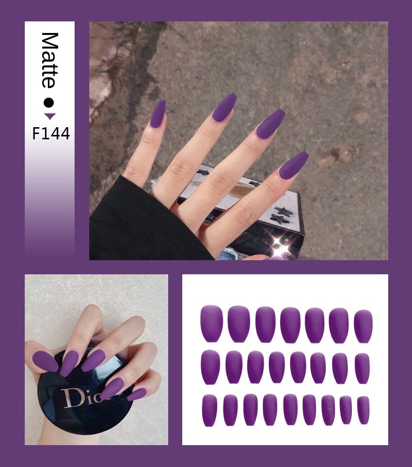Nail Art Fake Nails Stiletto Tips Clear Press on Long False with Glue Coffin Stick Display Full Cover Artificial Designs Matte by eprolo