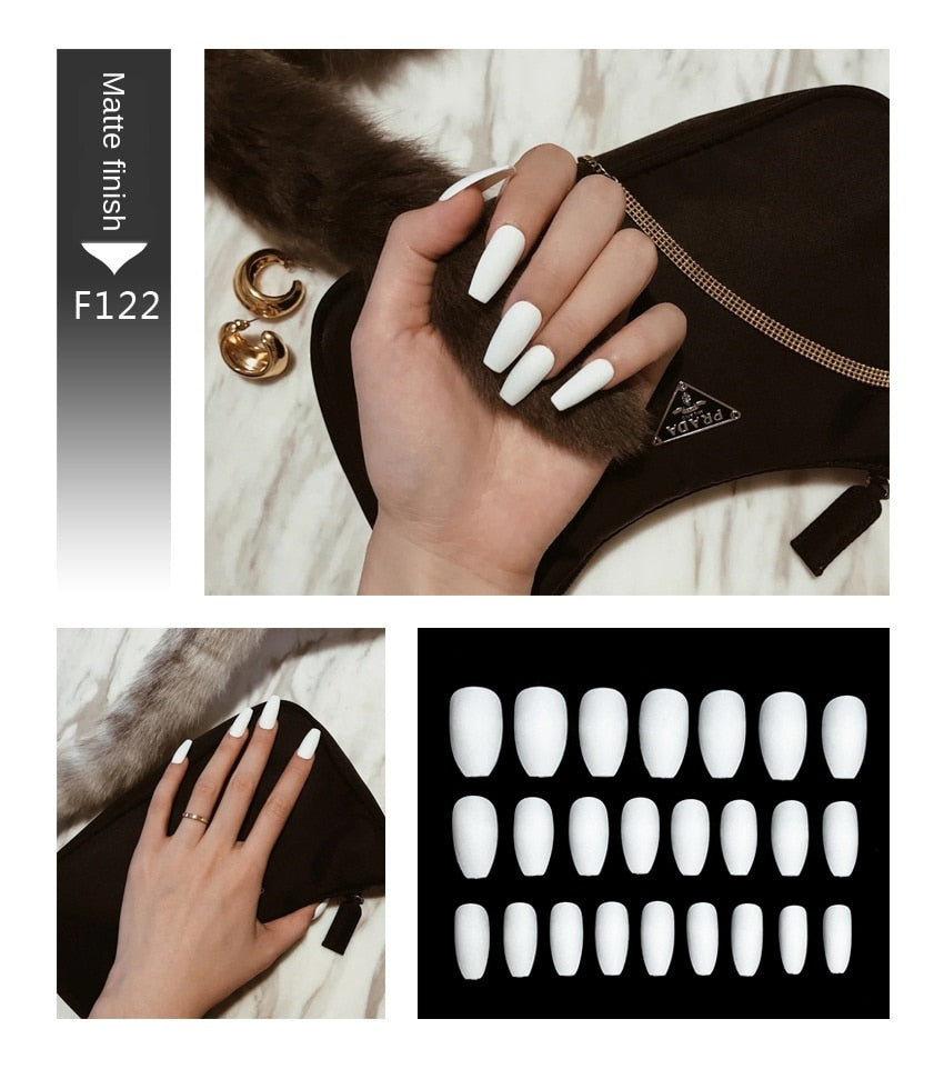 Nail Art Fake Nails Stiletto Tips Clear Press on Long False with Glue Coffin Stick Display Full Cover Artificial Designs Matte by eprolo
