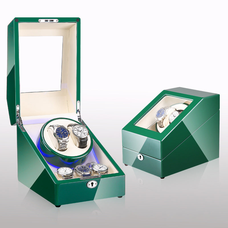 Boîte à remontoir de montre, shaker de montre, boîte de rangement, lumière LED, couvercle ouvert et arrêté, shaker de montre