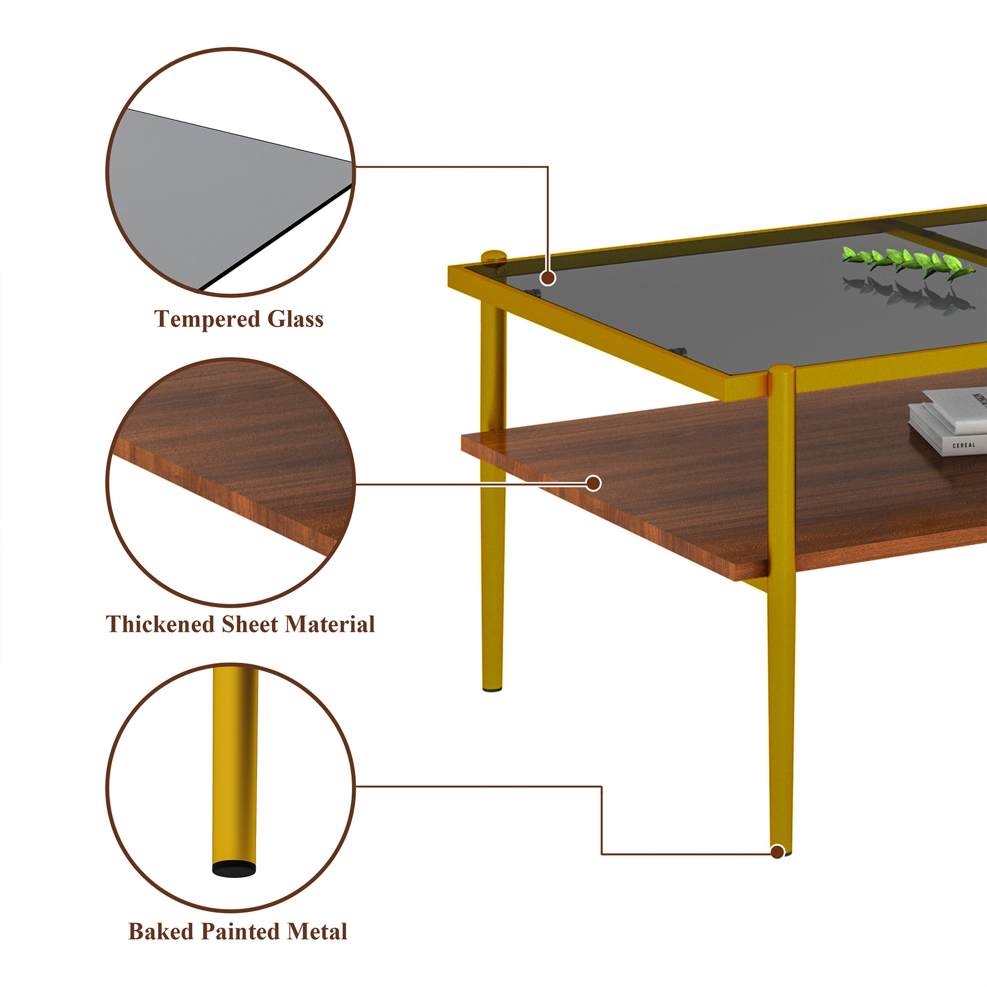 Rectangle Coffee Table with Gray Tempered Glass top and Golden Legs, Modern Table for Living Room by eprolo