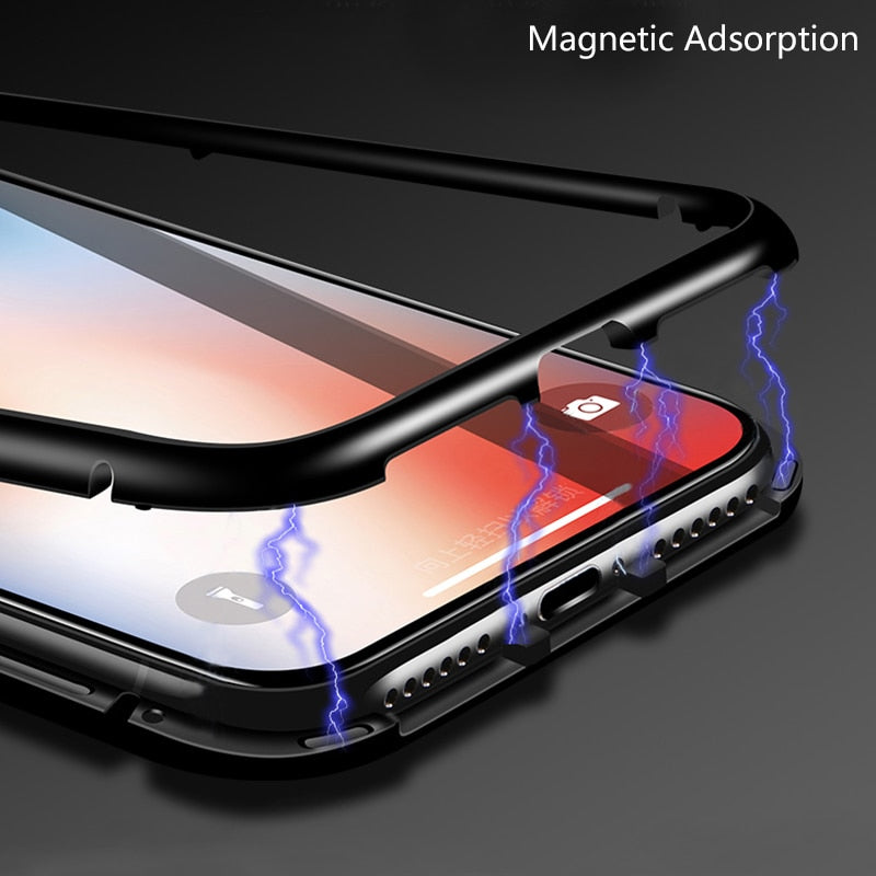 Double sided Magnetic Case for iPhone X Clear Tempered Glass Magnet Adsorption Case by eprolo