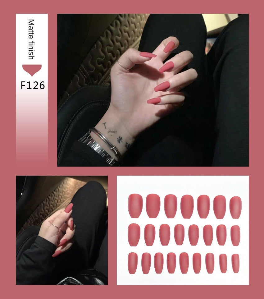 Nail Art Fake Nails Stiletto Tips Clear Press on Long False with Glue Coffin Stick Display Full Cover Artificial Designs Matte by eprolo