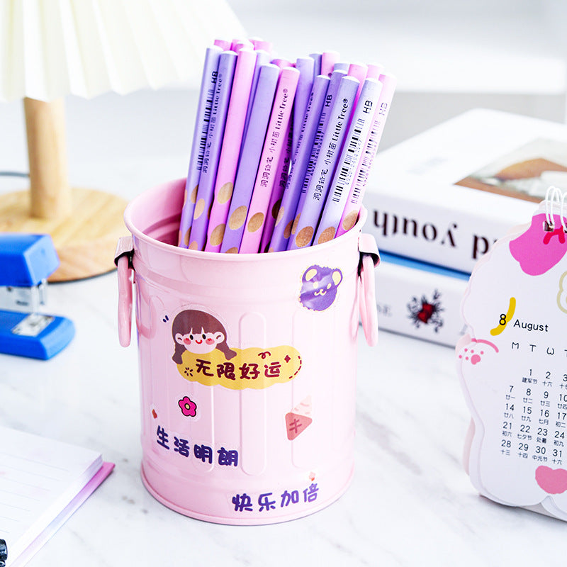 Cylindrical wrought iron pen holder DIY creative desktop storage bucket multifunctional stationery pen holder by eprolo