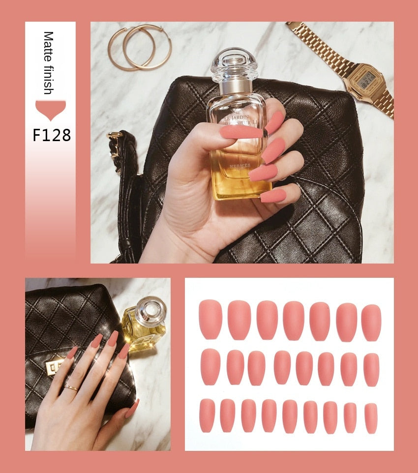 Nail Art Fake Nails Stiletto Tips Clear Press on Long False with Glue Coffin Stick Display Full Cover Artificial Designs Matte by eprolo