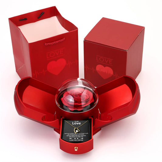 Double open rose gift box drawer style rose jewelry box angel wings Chinese Valentine's Day necklace gift box by eprolo