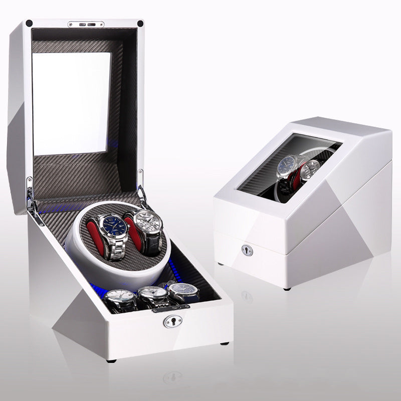 Boîte à remontoir de montre, shaker de montre, boîte de rangement, lumière LED, couvercle ouvert et arrêté, shaker de montre