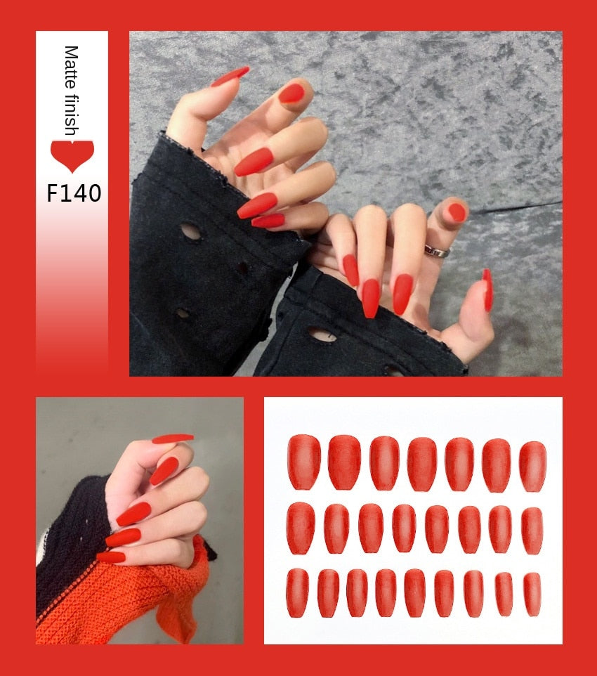 Nail Art Fake Nails Stiletto Tips Clear Press on Long False with Glue Coffin Stick Display Full Cover Artificial Designs Matte by eprolo