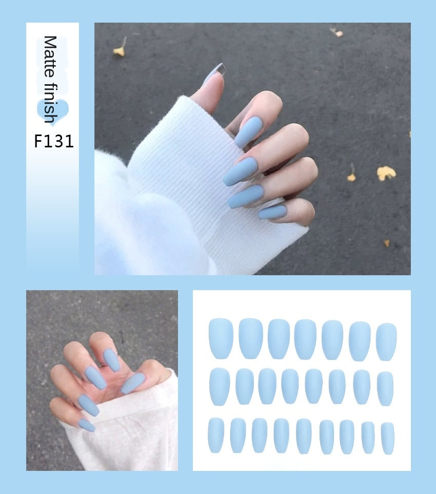 Nail Art Fake Nails Stiletto Tips Clear Press on Long False with Glue Coffin Stick Display Full Cover Artificial Designs Matte by eprolo
