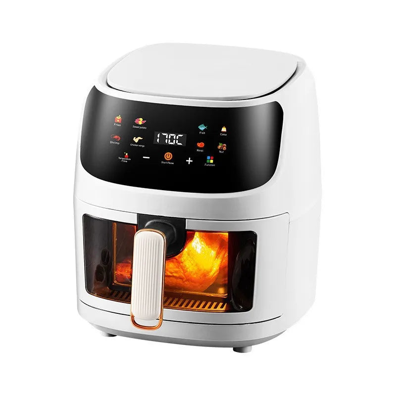 Friteuse à air sans huile 1400 W 8 L, appareil domestique programmable intelligent à LED tactile, cycle thermique, pour frites, poulet