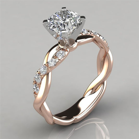 European and American jewelry 18k rose gold plated two-tone princess square diamond ring cross twist diamond ring by eprolo