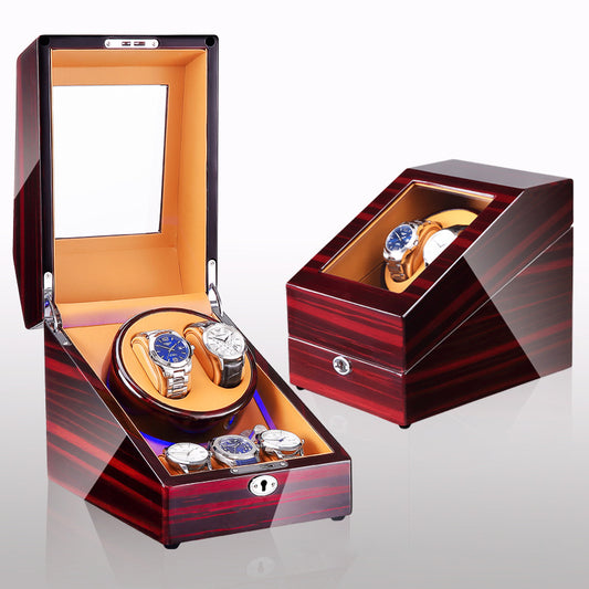 Boîte à remontoir de montre, shaker de montre, boîte de rangement, lumière LED, couvercle ouvert et arrêté, shaker de montre