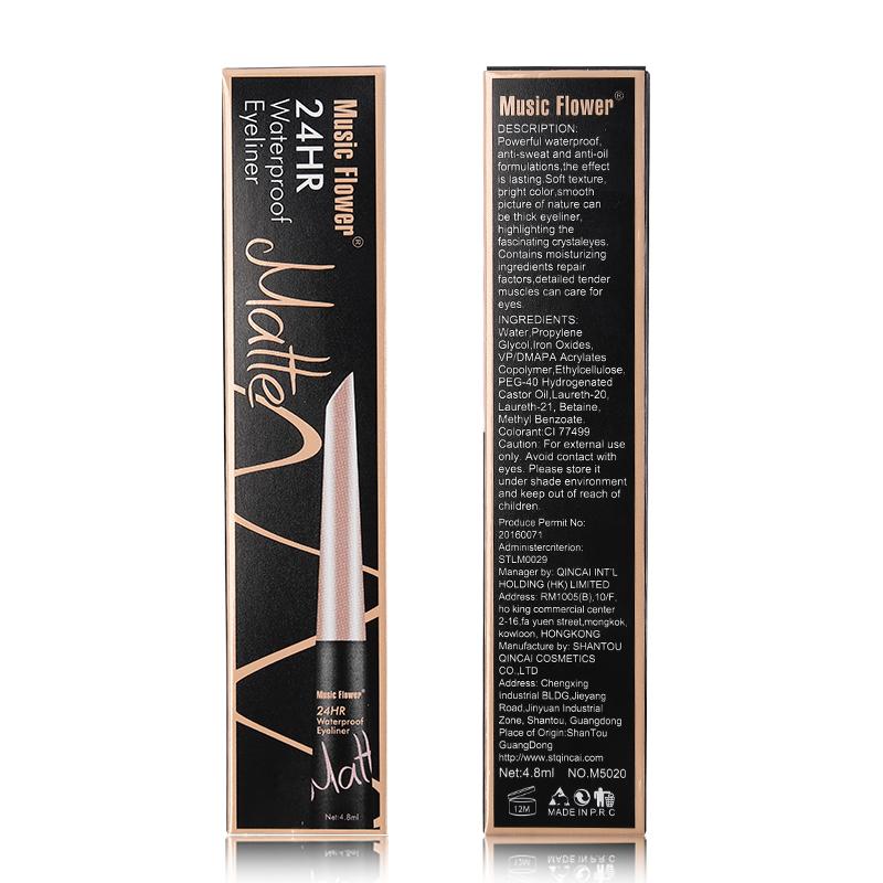 Music Flower Brand Waterproof Liqiud Eyeliner Pencil 24H Long-lasting Matte Eye Liner Delineador Black Eyelid Quick-Dry Makeup by eprolo