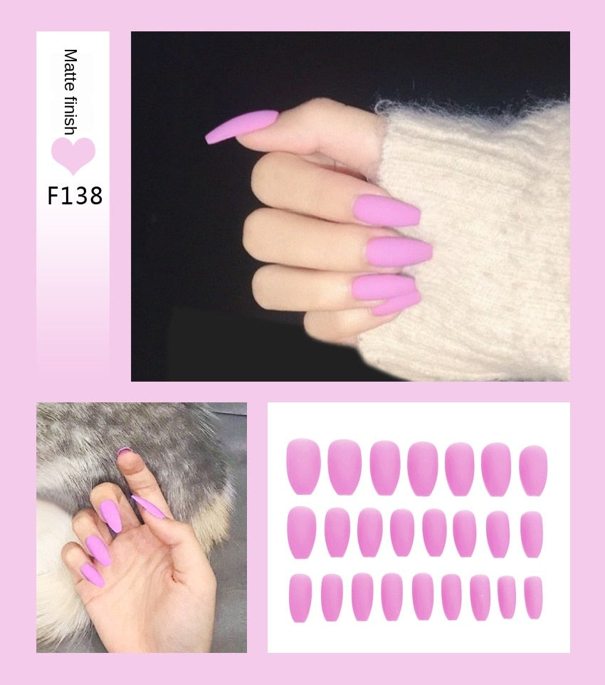 Nail Art Fake Nails Stiletto Tips Clear Press on Long False with Glue Coffin Stick Display Full Cover Artificial Designs Matte by eprolo