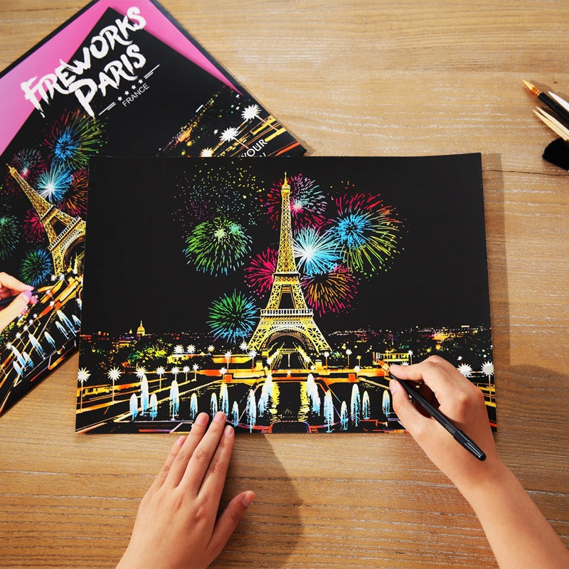 Colorful Night Scene Scratch Painting World City Night Scene Scratch Painting Creative Handmade Painting by eprolo
