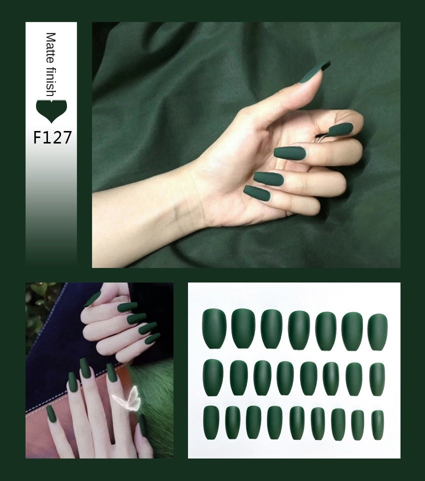 Nail Art Fake Nails Stiletto Tips Clear Press on Long False with Glue Coffin Stick Display Full Cover Artificial Designs Matte by eprolo