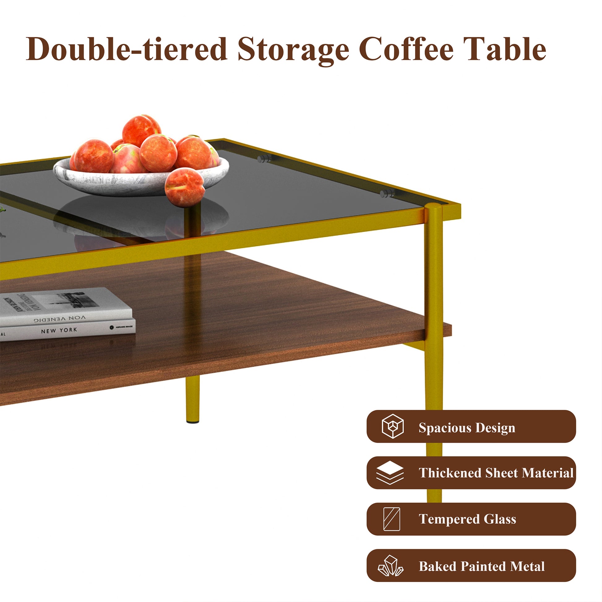 Rectangle Coffee Table with Gray Tempered Glass top and Golden Legs, Modern Table for Living Room by eprolo