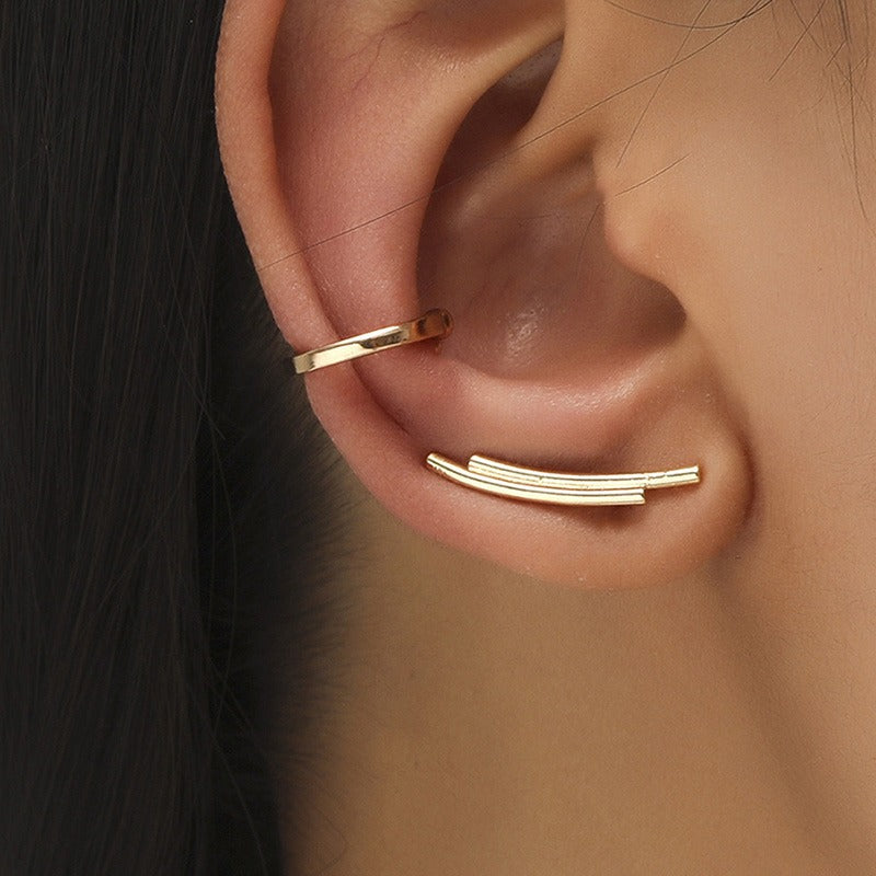 Women's gold diamond studded ear bone clip without ear holes, fashionable and integrated geometric ear clip, leaf shaped ear clip