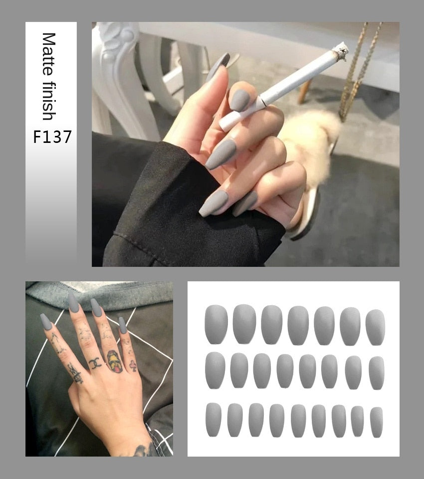 Nail Art Fake Nails Stiletto Tips Clear Press on Long False with Glue Coffin Stick Display Full Cover Artificial Designs Matte by eprolo