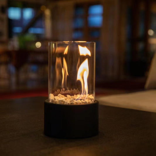 Desktop alcohol fireplace light indoor stainless steel small portable heating stove circular glass bar atmosphere light by eprolo