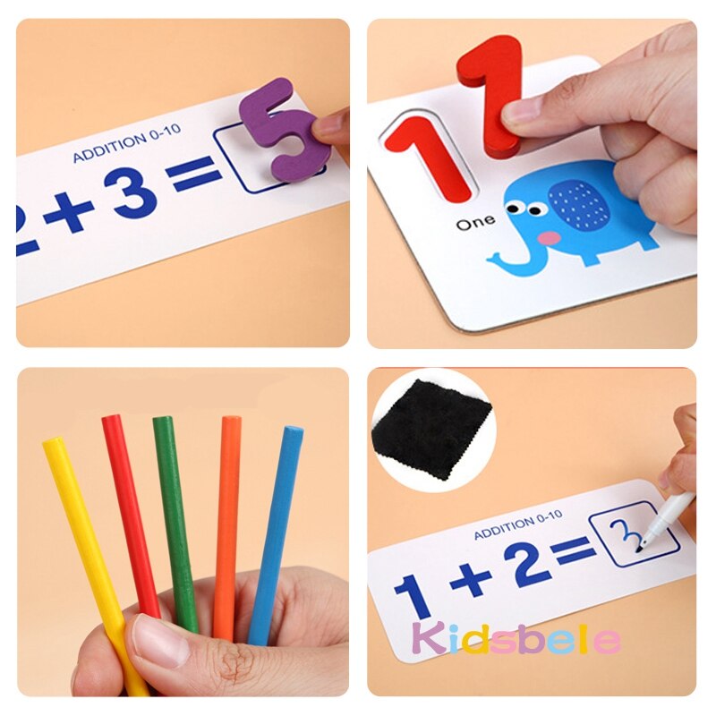Montessori Toys For Children Mathematics Kids Early Educational Toys Counting Wooden Sticker Kids Number Cognition Birthday Gift by eprolo