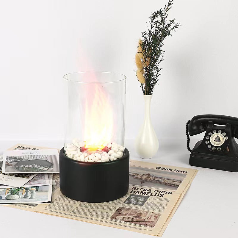 Desktop alcohol fireplace light indoor stainless steel small portable heating stove circular glass bar atmosphere light by eprolo