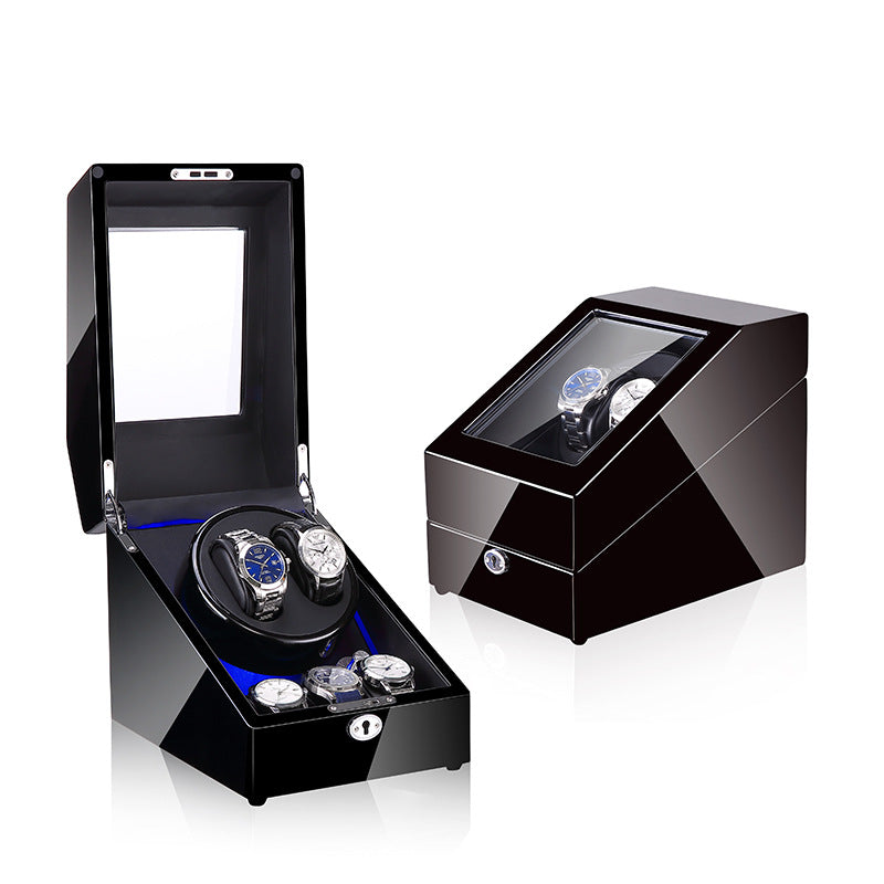 Boîte à remontoir de montre, shaker de montre, boîte de rangement, lumière LED, couvercle ouvert et arrêté, shaker de montre