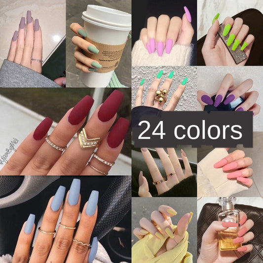 Nail Art Fake Nails Stiletto Tips Clear Press on Long False with Glue Coffin Stick Display Full Cover Artificial Designs Matte by eprolo