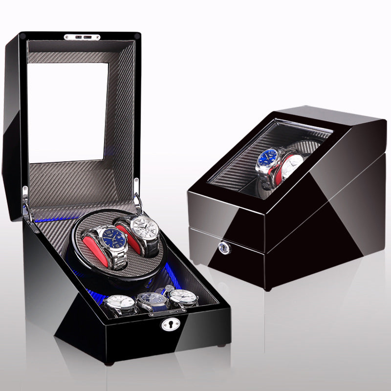 Boîte à remontoir de montre, shaker de montre, boîte de rangement, lumière LED, couvercle ouvert et arrêté, shaker de montre