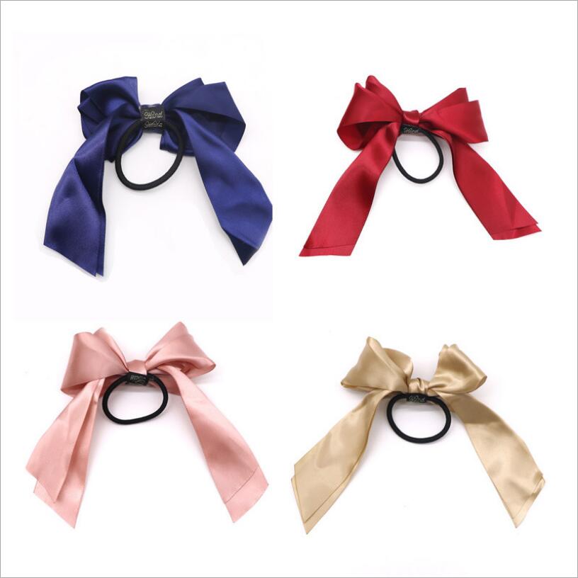 1pcs Women Rubber Bands Tiara Satin Ribbon Bow Hair Band Rope Scrunchie Ponytail Holder Gum for Hair Accessories Elastic