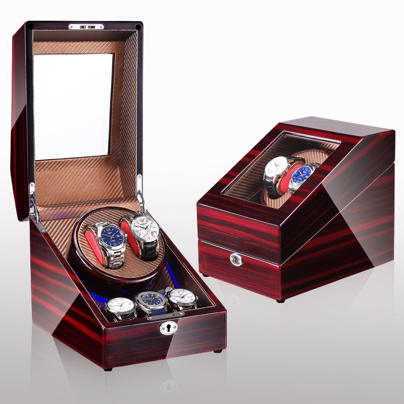 Boîte à remontoir de montre, shaker de montre, boîte de rangement, lumière LED, couvercle ouvert et arrêté, shaker de montre