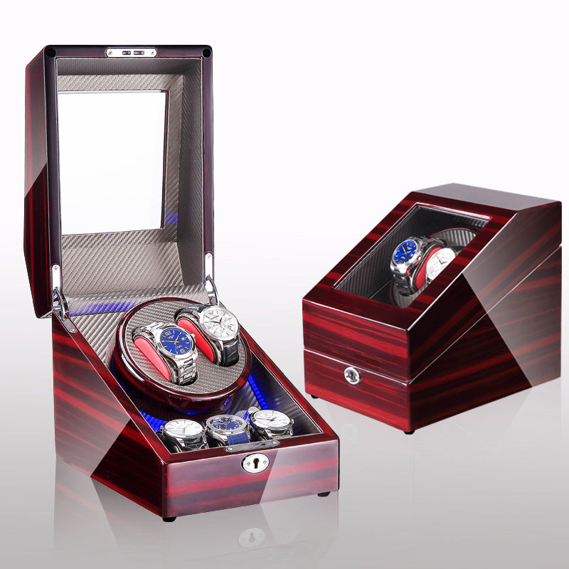 Boîte à remontoir de montre, shaker de montre, boîte de rangement, lumière LED, couvercle ouvert et arrêté, shaker de montre