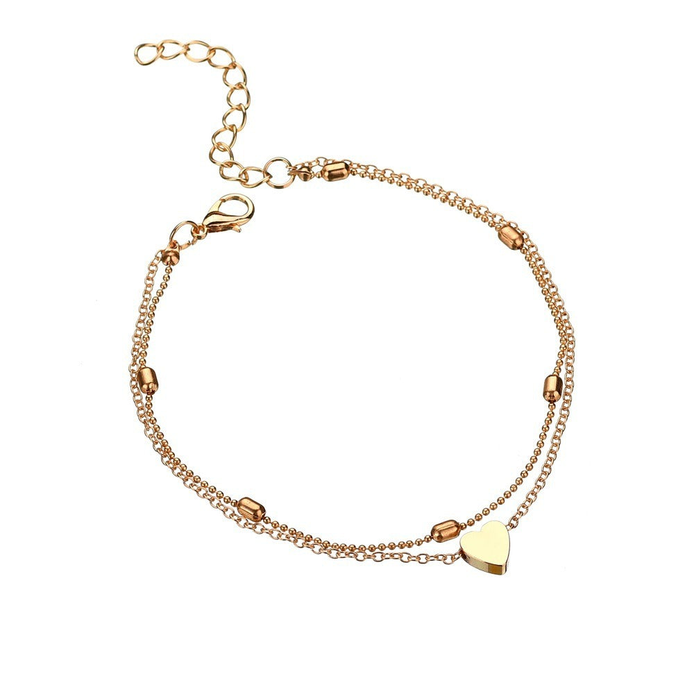 Double layered love beach anklet women's retro peach heart anklet by eprolo