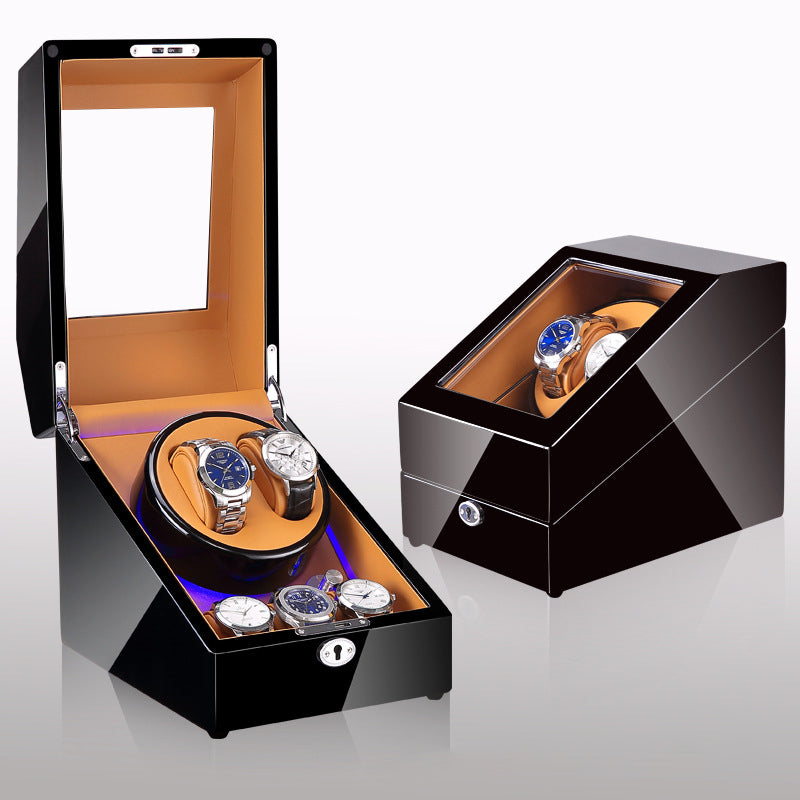 Boîte à remontoir de montre, shaker de montre, boîte de rangement, lumière LED, couvercle ouvert et arrêté, shaker de montre