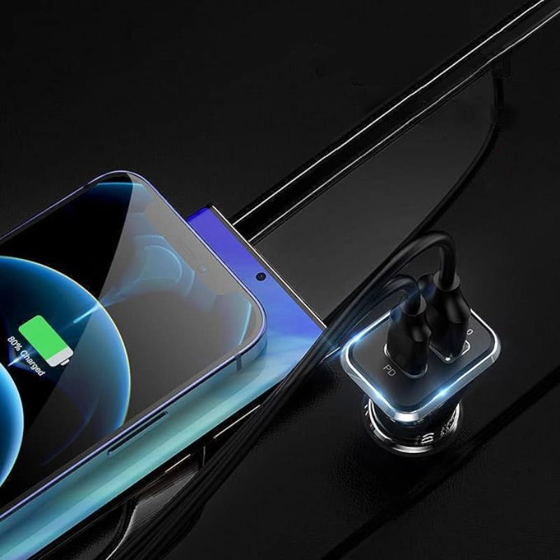 Car charger one tow two hidden multi-port dual-hole car charger super fast charging cigarette lighter car fast charging plug