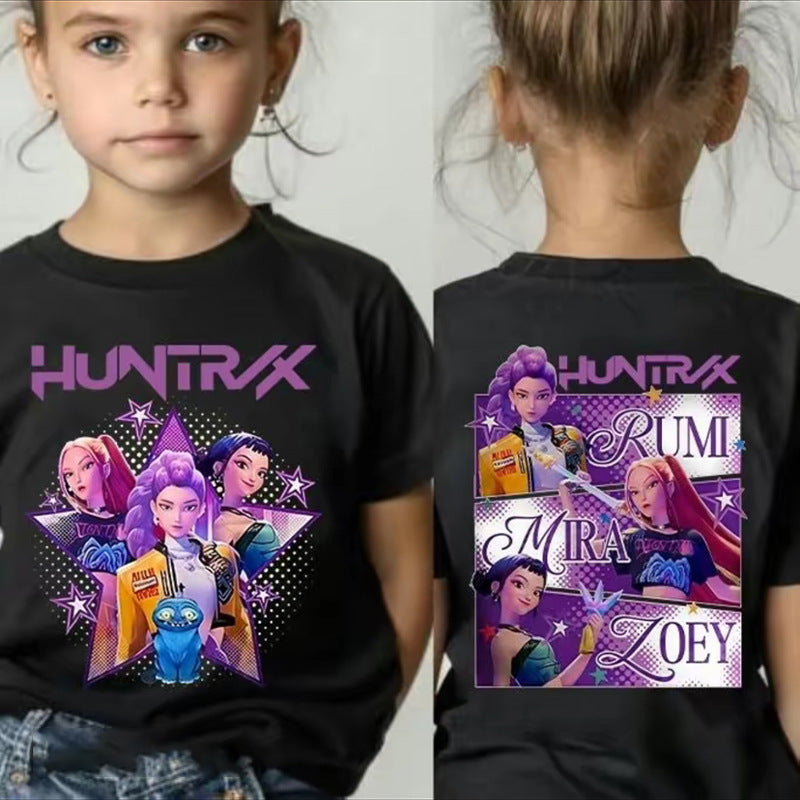 Amazon hit KPop anime cartoon print crew neck short sleeve T-shirt casual loose children's top