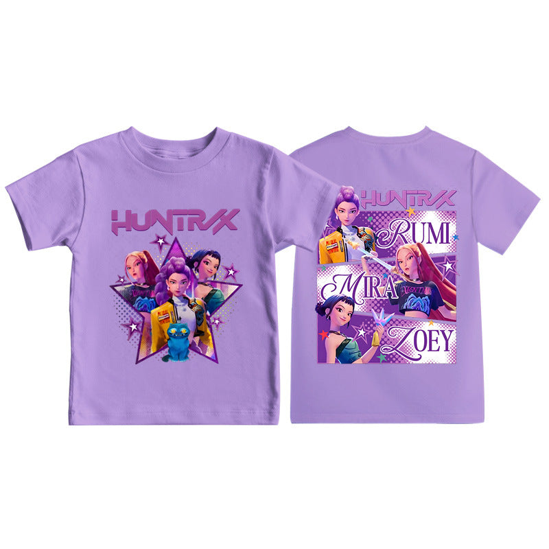 Amazon hit KPop anime cartoon print crew neck short sleeve T-shirt casual loose children's top