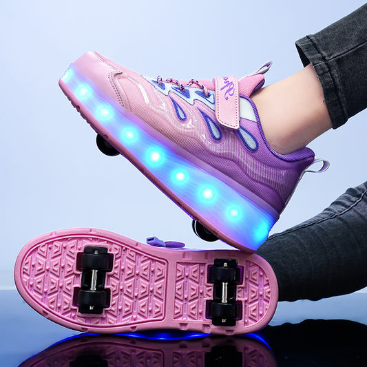 Cross-border children's walking shoes, four-wheel transformative roller skates, girls, students, two-wheeled invisible skates, boys, and popping shoes by My Store