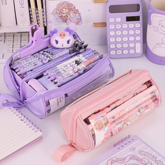 School opening season cylinder transparent pencil case, high-value multi-functional pencil case for primary and secondary school students, large-capacity stationery box by My Store