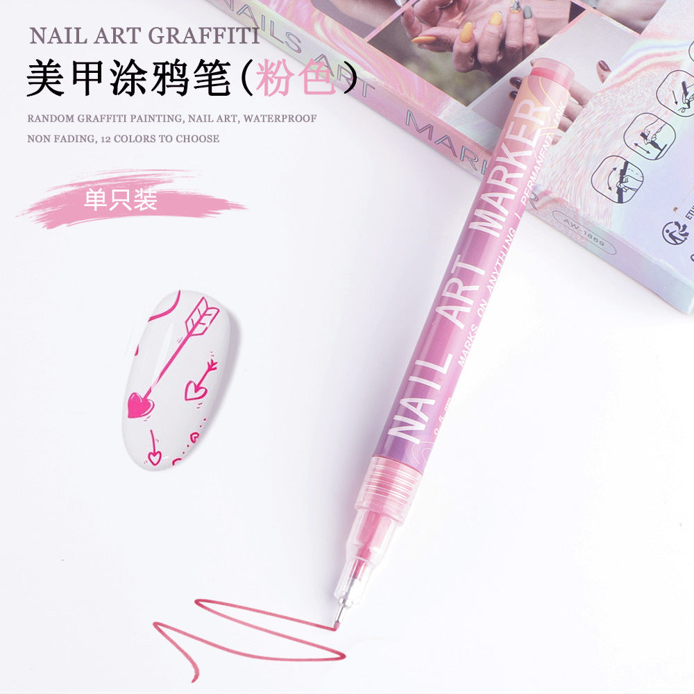 Cross-border SHEIN hot selling nail pen DIY painting graffiti nail art high-gloss hook pen acrylic marker set